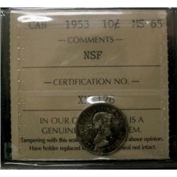 1953 NSF 10¢ ICCS MS65. Light toning over ful