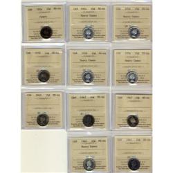 Lot of 11 ICCS MS64 10¢, includes, 1954 Cameo