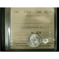 1955 10¢ ICCS MS65, Gem blast white example.