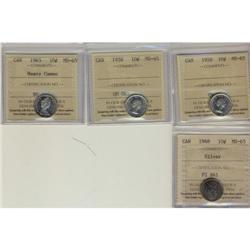 Lot of 4 ICCS MS65 10¢ coins, includes two 19