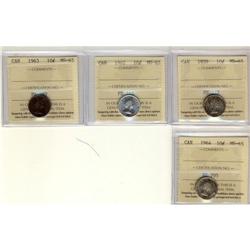 Lot of 4 ICCS graded MS-65 Ten Cents; 1959, 1