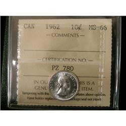 1962 10¢ ICCS MS-66, Fully white and brillian