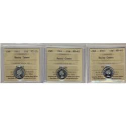 Lot of 3 ICCS graded MS-65 HEAVY CAMEO Ten Ce