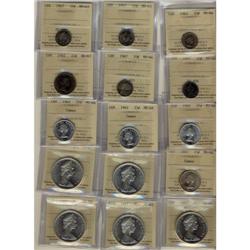 Large lot of ICCS graded coins; 10¢ 1963 MS-6