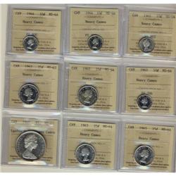 Lot of 9 ICCS graded coins with all HEAVY CAM