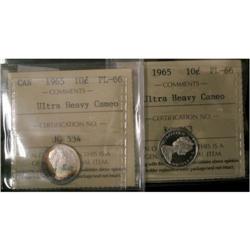 1965 10¢ ICCS PL66 UHC, lot of 2 coins.