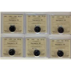 Lot of 6 ICCS graded MS-66 10¢ "NUMISMATIC BU