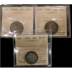 1858 20¢ ICCS VF20, Lot also includes 1890H F