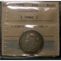 1871 1 over 1 variety 25¢ ICCS F-15, seldom s