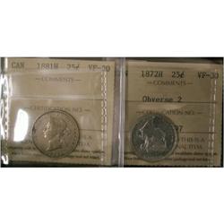 1872H Obv#2 and 1881H 25¢ both ICCS graded VF