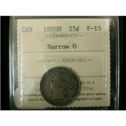 1880H Narrow O 25¢ ICCS F-15, toned