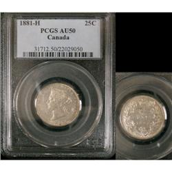 1881H 25¢ PCGS AU50.  White with light lustre