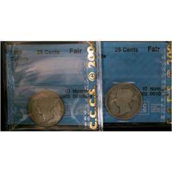1885 and 1889 25¢, both CCCS graded Fair.  Tw