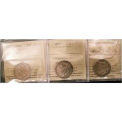 Lot of 3 25¢ coins all ICCS F15.  Includes 18