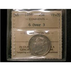 1886 Obv #5 6 over 3 variety  25¢ ICCS VF-30,