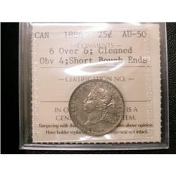 1886 Obv #4 6 over 6 variety  25¢ ICCS AU-50,