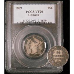 1889 25¢ PCGS VF-20, silver gray tone.  Optim