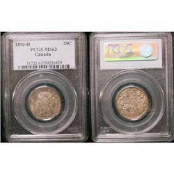 1890H 25¢ PCGS MS-63 Nicely toned. Scarce