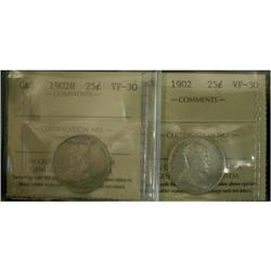 1902 and 1902H 25¢ booth ICCS graded VF-30