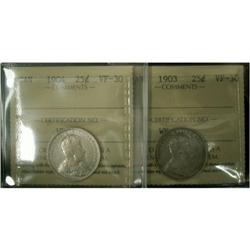 1903 and 1904 25¢.  Lot of 2 ICCS VF30 coins.