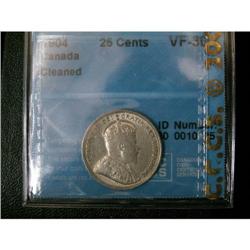 1904 25¢ CCCS graded VF-30, brilliant.
