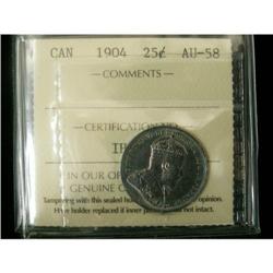 1904 25¢ ICCS AU-58, rare date.  Attractive p