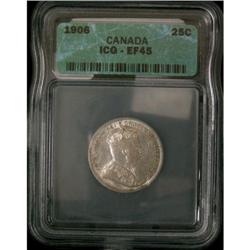 1906 25¢ ICG EF45, Lots of lustre and full wh