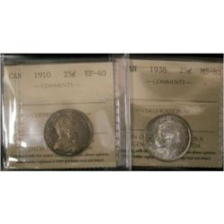 1910 and 1938 25¢. Lot of 2 coins both ICCS g