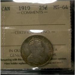 1910 25¢ ICCS MS-64. Light toning over full u