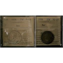 1936 BAR 25¢ ICCS VG-10, 1936 Dot 25¢ ICCS F-