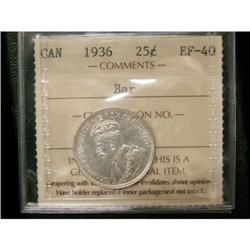 1936 "Bar variety" 25¢ ICCS EF-40.  Brilliant