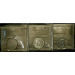 Lot of 3 ICCS graded 25¢;  1937,1939,1940, Al