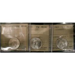 Lot of 3 ICCS graded MS-64 25¢; 1939, 1941, 1