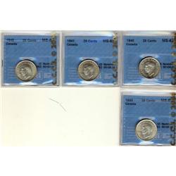 Lot of four CCCS graded 25¢; 1940, 1941, 1942