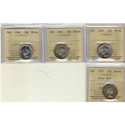 Lot of 4 ICCS graded MS-64 25¢; 1946, 1947, 1