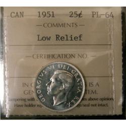 1951 25¢ ICCS PL64 Low Relief, blast white ex