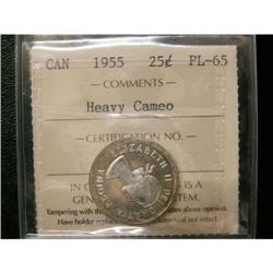 1955 25¢ ICCS PL-65  HEAVY CAMEO. Brilliant.
