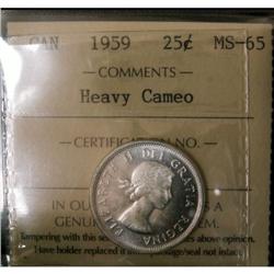 1959 25¢ ICCS PL-65  HEAVY CAMEO. Brilliant.