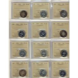 Lot of 12 ICCS Proof-like 25¢ pcs. Includes 1