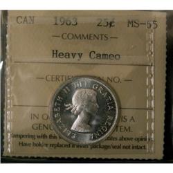 1963 25¢ ICCS MS-65 HEAVY CAMEO, a fully whit