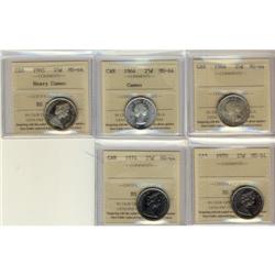 Lot of 5 ICCS MS-64 25¢ pcs. Includes 1964, 1