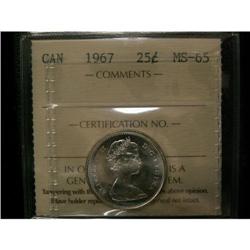 1967 25¢ ICCS MS-65 Brilliant.  Excellent str