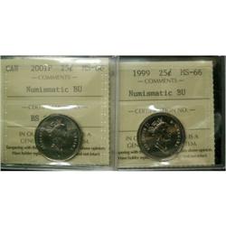 1999, 2001-P 25¢, both ICCS graded MS-66 "Num
