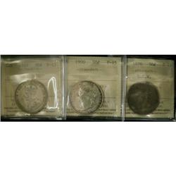 Lot of 3 50¢ coins all ICCS F15.  Includes 18