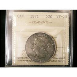 1871 50¢ ICCS VF-20, silver gray tone