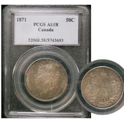 1871 50¢ PCGS AU-58  Toned with lots of luste