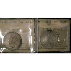 1871H and 1881H 50¢. Lot of 2 coins both grad