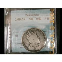 50 Cents 1909, graded CCCS F-15. Problem free