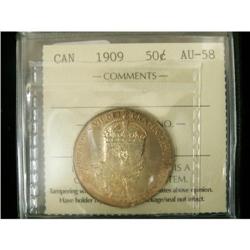 1909 50¢ ICCS AU-58, scarce date.  Attractive