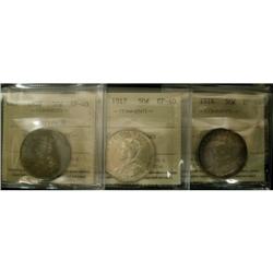 Lot of 3 50¢ coins all ICCS EF40.  Includes 1